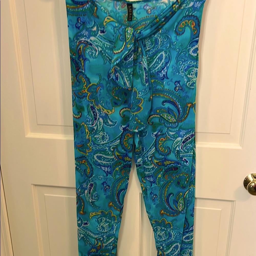 Ralph Laure Swim coverup mesh Palazzo pants vibrant paisley print EUC